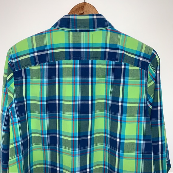 Hollister Men Size XL Shirt Plaid Soft Woven Long Sleeves Blue & Green - Picture 6 of 12